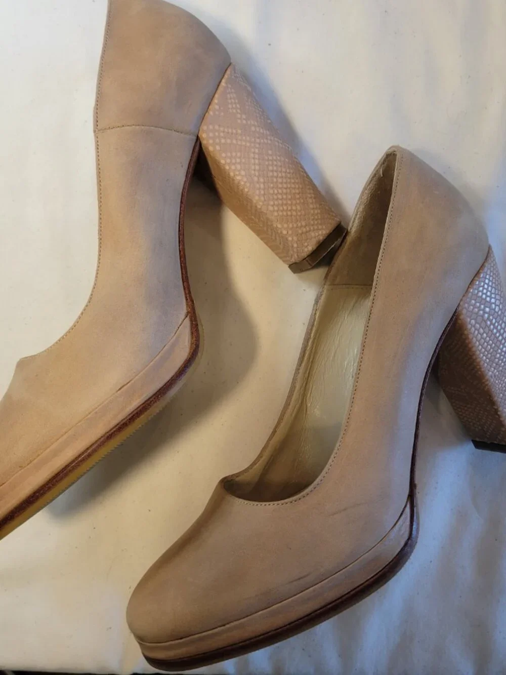 Christ Mondl Nude Leather Platform Pumps Reptile Block Heel Size 7
